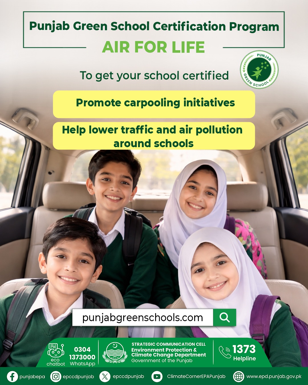 Air for Life Schools promote clean air by encouraging carpooling to reduce traffic congestion (Instagram 23-01-2026)